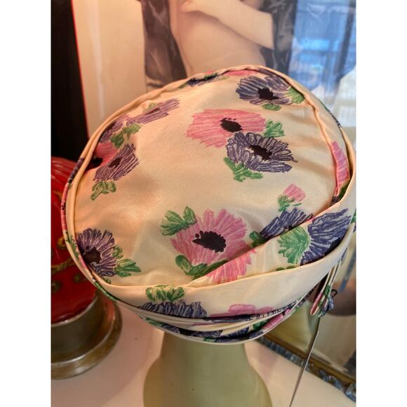 vintage 1960s neiman marcus floral pleated turban hat 60s fashion pillbox mcm main image 6